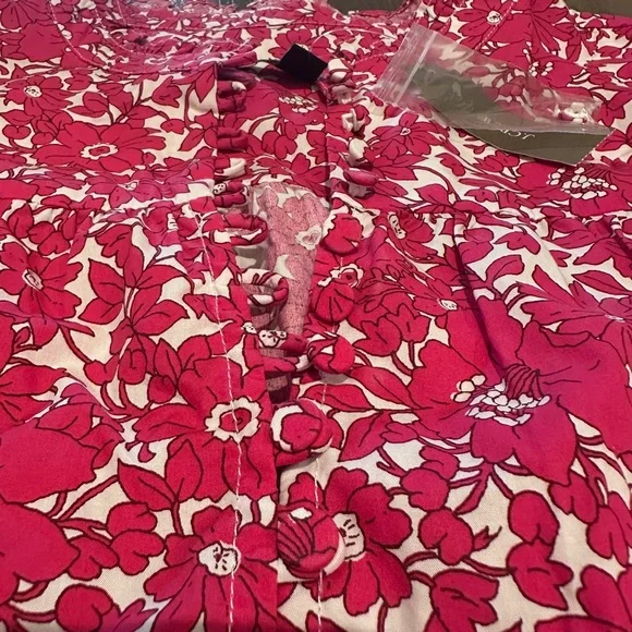 NWT Button-front ruffleneck popover in blushing meadow cotton poplin size large - Picture 5 of 8